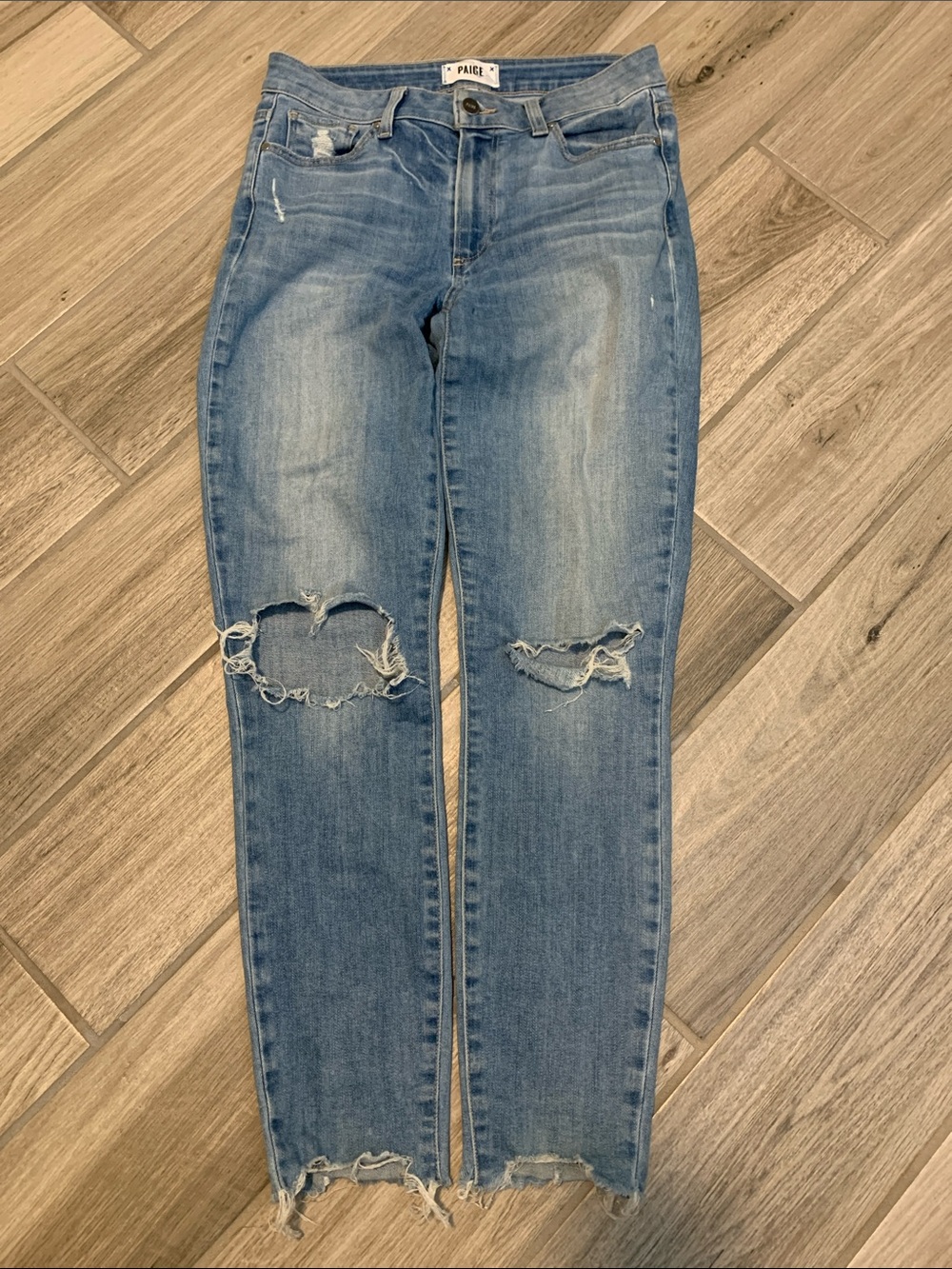 PAIGE Medium Blue Ripped Skinny Hoxton Ankle Jeans